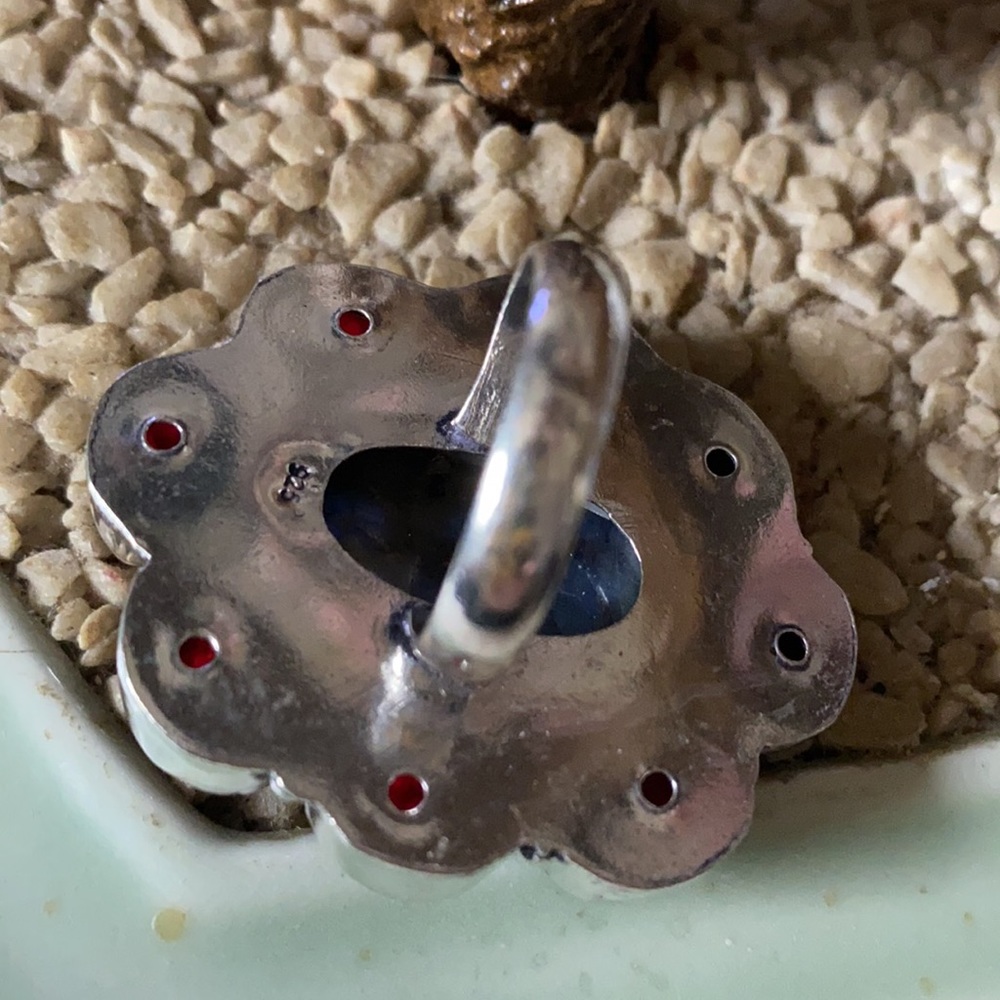 Vintage 925 labradorite garnet ring - Picture 3 of 7